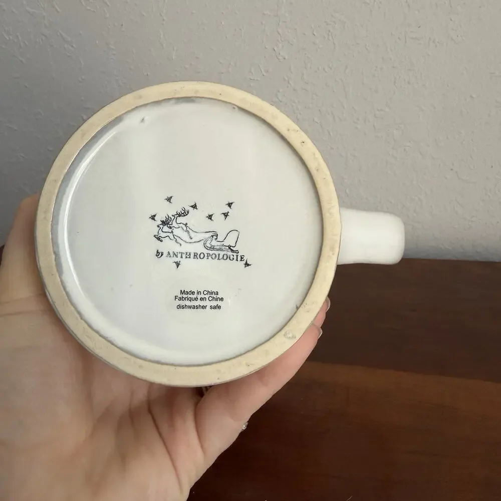 Anthropologie Holiday Christmas Coffee Mug Initial Letter J with Hat & Snowflake